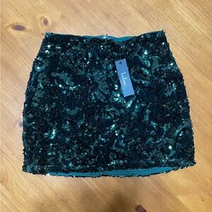 Lulu's Dark Green Sequin Mini Skirt